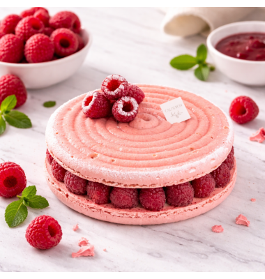 Gâteau Macaron famboise Vanille Artisanal | Calderon Saint-Raphaël et Cannes.