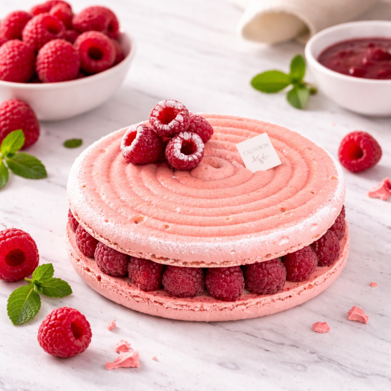 Gâteau Macaron famboise Vanille Artisanal | Calderon Saint-Raphaël et Cannes.