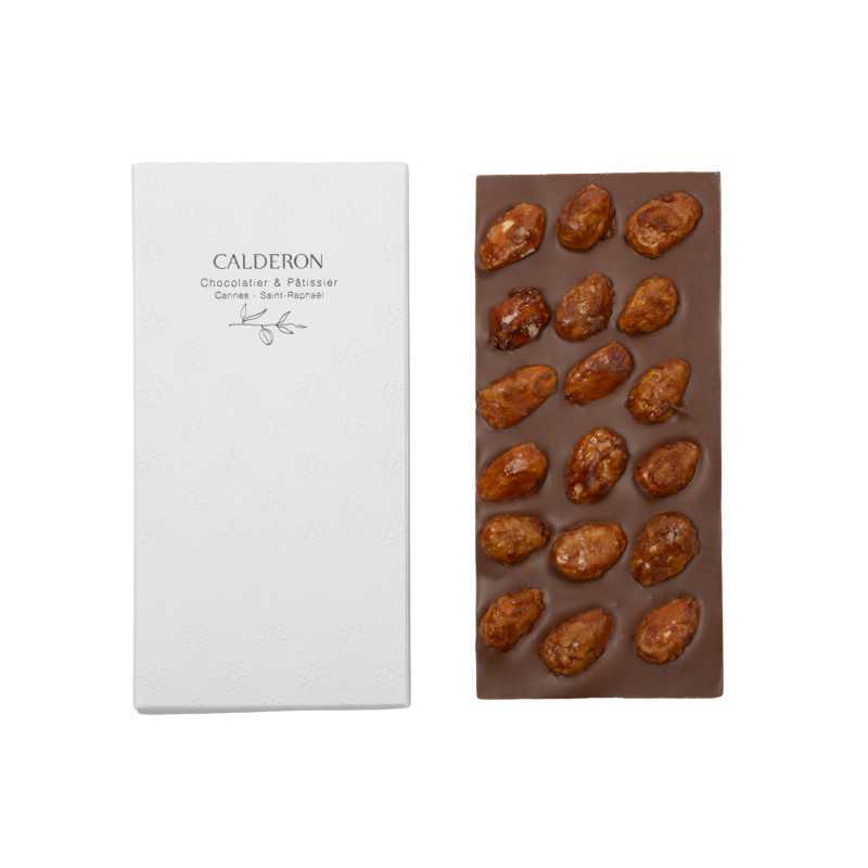 Tablette Chocolat au Lait Amandes | Calderon chocolatier Saint-Raphaël et Cannes
