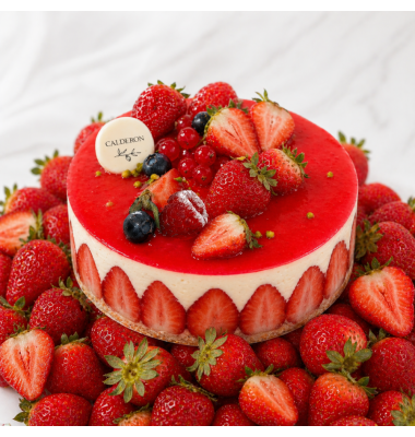 Fraisier Calderon avec fraises fraîches et crème mousseline vanille - pâtisserie Saint-Raphaël et Cannes