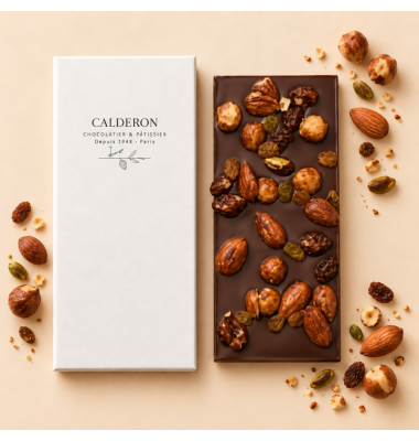 Tablette Mendiant Chocolat Noir | Calderon Chocolatier Saint-Raphaël et Cannes.